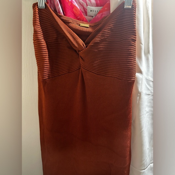 Cult Gaia Rust Orange Strapless Knit Twist Front Midi Dress Side Slit - Picture 8 of 8